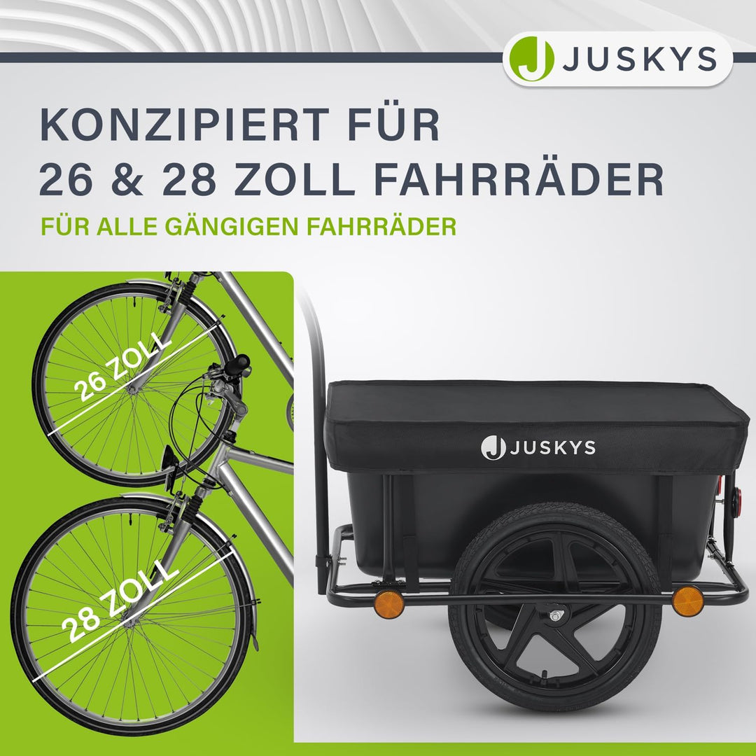 Juskys Fahrradanhänger 90 Liter - Lastenanhänger mit Kupplung, Deichsel — Anhänger für Fahrrad 40 /