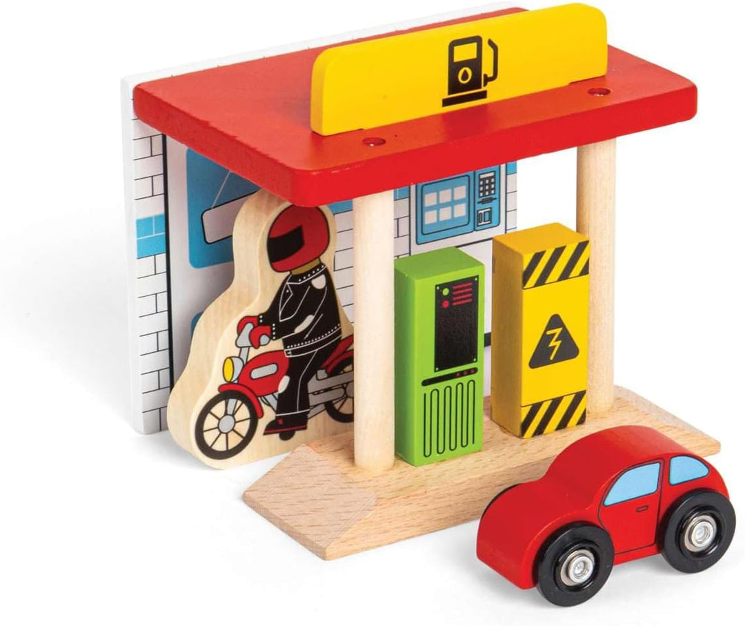 Bigjigs Rail Roadway Car Accessory Pack - 25 Piece Wooden Car Track Accessories with Vehicles, Road