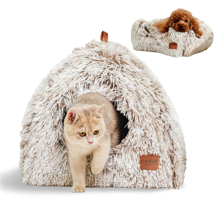 CATISM Katzenhöhle Katzenbett Katzenhaus Kuschelhöhle 45x45cm, 2 in 1 Faltbar Waschbar Bequemer Katz