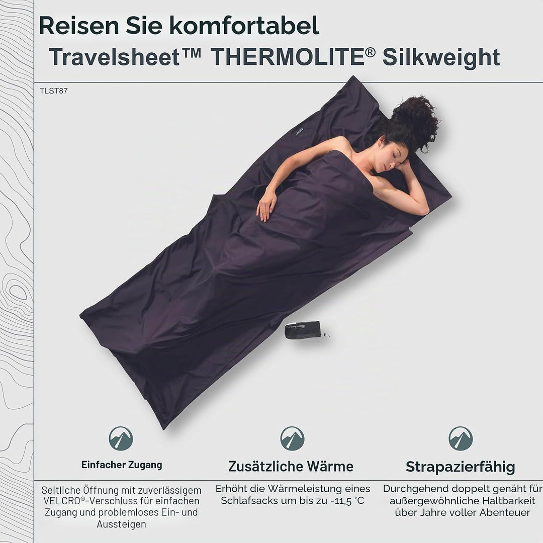 Cocoon Thermo Seidenschlafsack Travel Sheet Silkweight - Thermolite Silk volcano grey, volcano grey