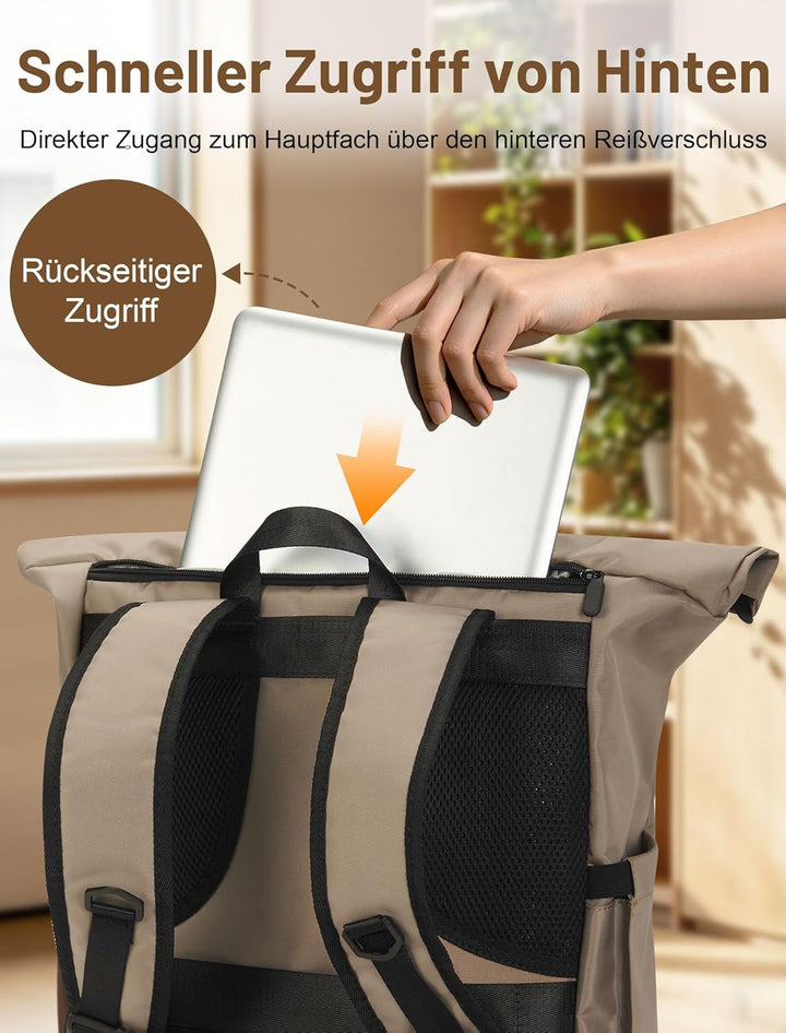 Rucksack Damen & Herren, 24-30L Rolltop Rucksack Laptoprucksack mit 17 Zoll Laptopfach & USB Anschlu