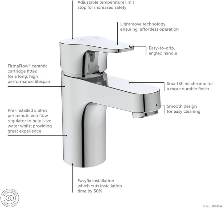 Ideal Standard Cerabase BD053AA Einhebel-Waschtischmischer, Chrom Single lever basin mixer tap, Sing