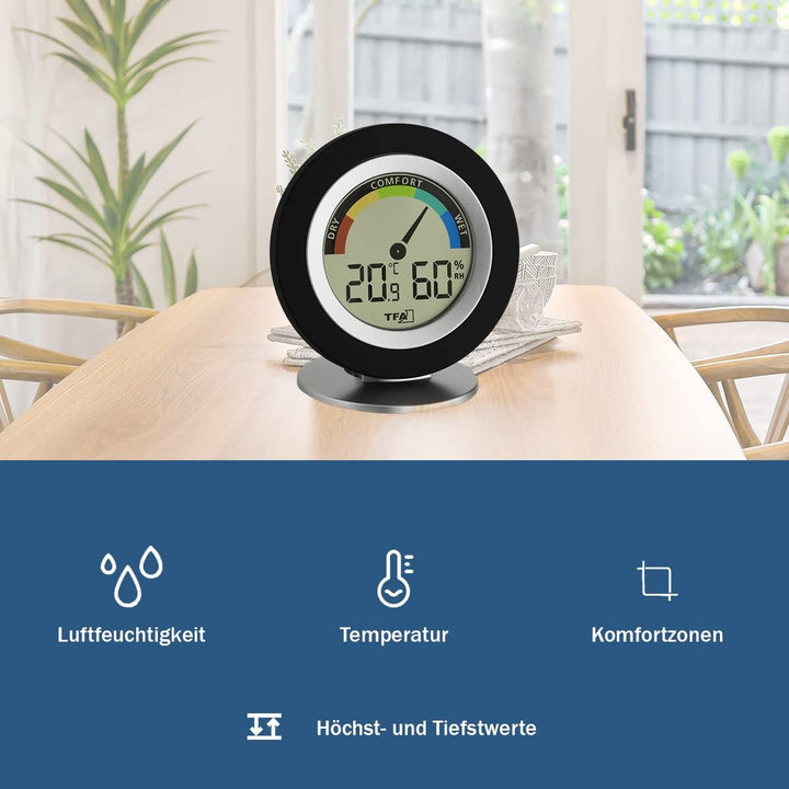 TFA Dostmann Thermo-Hygrometer digital Cosy, 30.5019.01, für Innenräume zur Raumklimakontrolle, Temp
