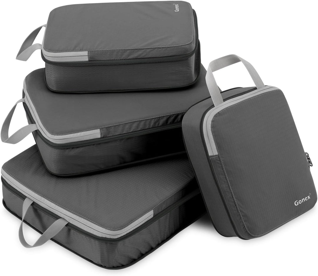 Compression Packing Cubes 3/4er Set, Gonex Kleidertaschen 4-teilig Verpackungswürfel, Kleidertaschen