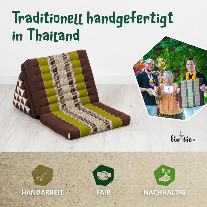 livasia Thaikissen 3 Auflagen extrahoch - 185x55x8cm - Dreieckskissen mit Klappmatratze, Kapok, Jumb