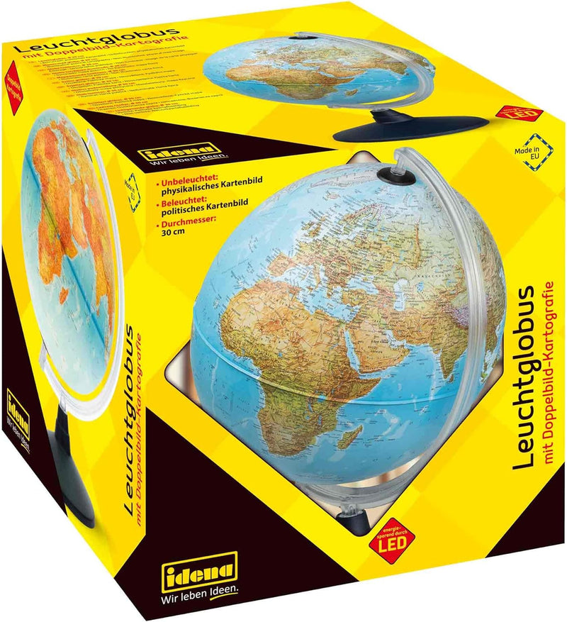 Idena 569902 - Leuchtglobus mit LED Beleuchtung und Ein- und Ausschalter, Durchmesser ca. 30 cm, phy