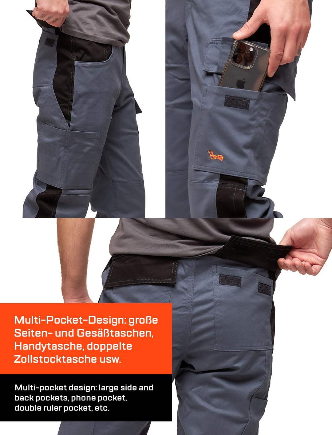 strongAnt Arbeitshose komplett Stretch Männer Berlin Pro Bundhose Schwarz Weiss Grau 46 Grau / Stron
