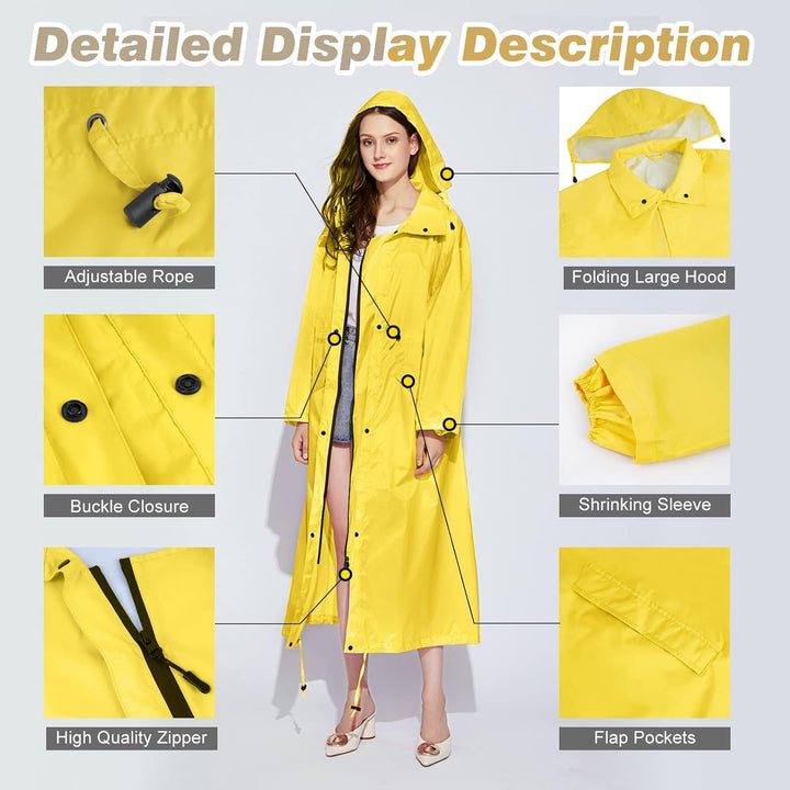 LAMA Stilvoller langer Regenmantel Unisex Regenponcho mit Wasserdichte Pattentasche Kapuze Tunnelzug