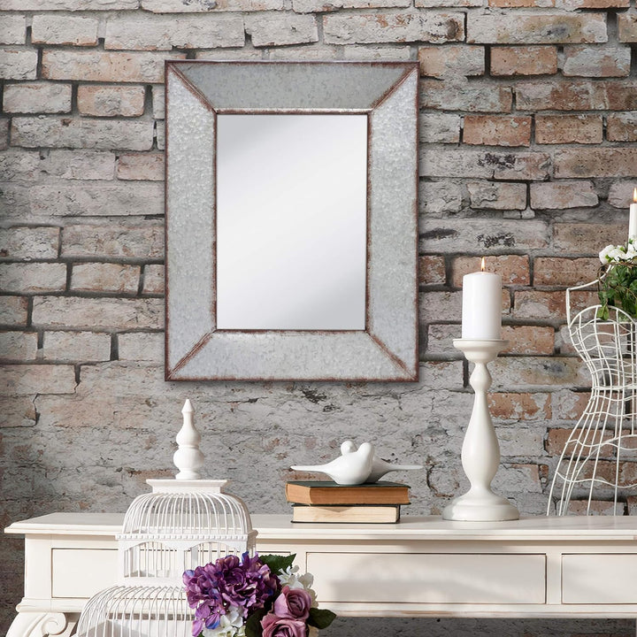Stonebriar Rustic 28" x 22" Rectangle Galvanized Metal Frame Hanging Wall Mirror