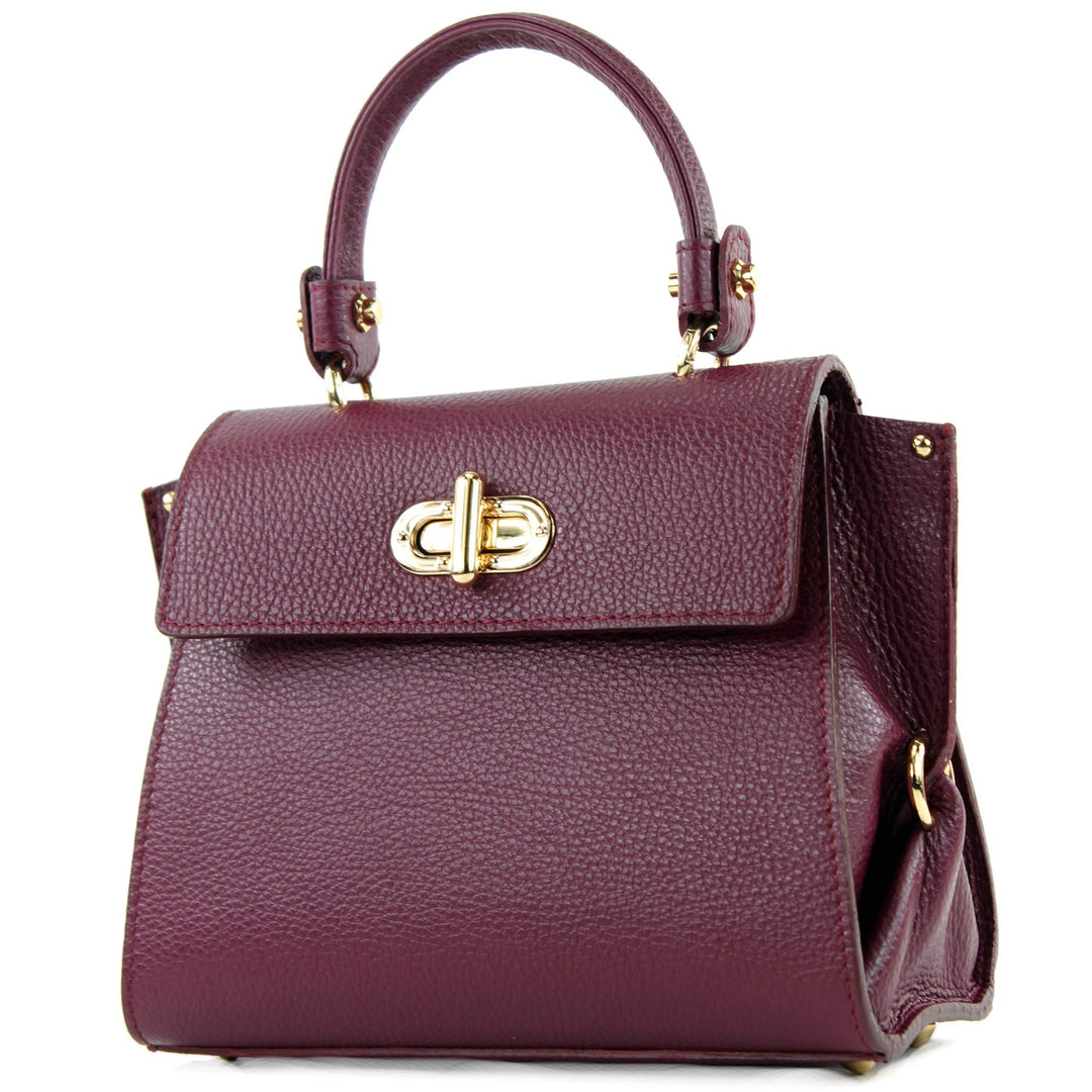 modamoda de - T182 - ital. Damen Henkeltasche Klein Leder Bordeauxrot, Bordeauxrot
