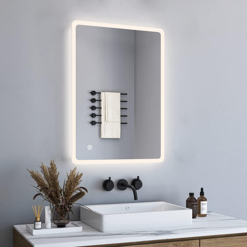 BD-Baode Badspiegel mit Beleuchtung 40x60cm,LED Badspiegel mit Uhr Badezimmerspiegel Touchschalter D