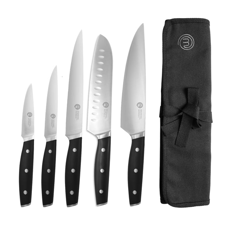 MasterChef Messer Set mit Canvas Messertasche/Rolltasche, Küchen Messerset ink. Kochmesser, Santokum