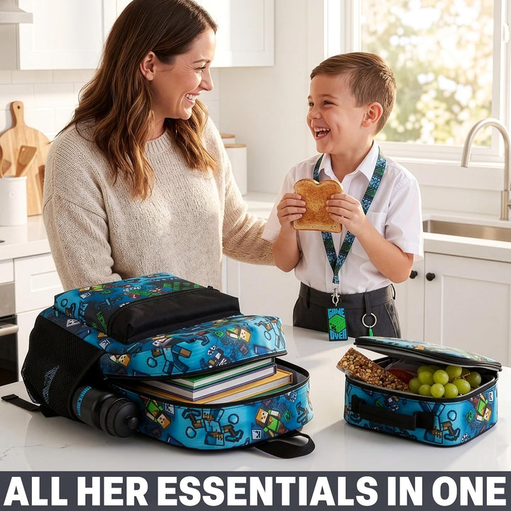 Get Trend Minecraft Rucksack Kinder 5er Set, Kinderrucksack mit Federmäppchen, Isolierte Lunchtasche