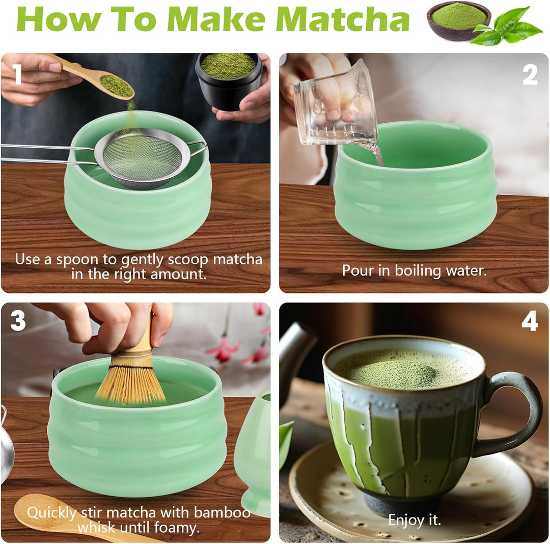 Matcha Set 6 Stück Matcha Besen Set mit Besen, Schaufel, Sieb, Chasen Besenständer, Löffel, Matcha S