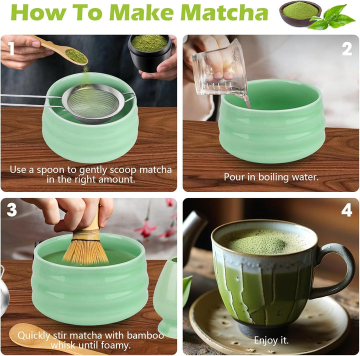 Matcha Set 6 Stück Matcha Besen Set mit Besen, Schaufel, Sieb, Chasen Besenständer, Löffel, Matcha S