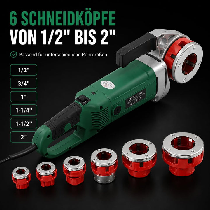 2300W Tragbare Gewindeschneidmaschine, Elektrischer Rohreinfädler für Rohre mit Tragetasche, 6 Matri