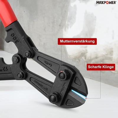 MAXPOWER Bolzenschneider 12 Zoll Maximale Öffnungskapazität 15mm Komfortabler Griff 300mm/12 Zoll, 3