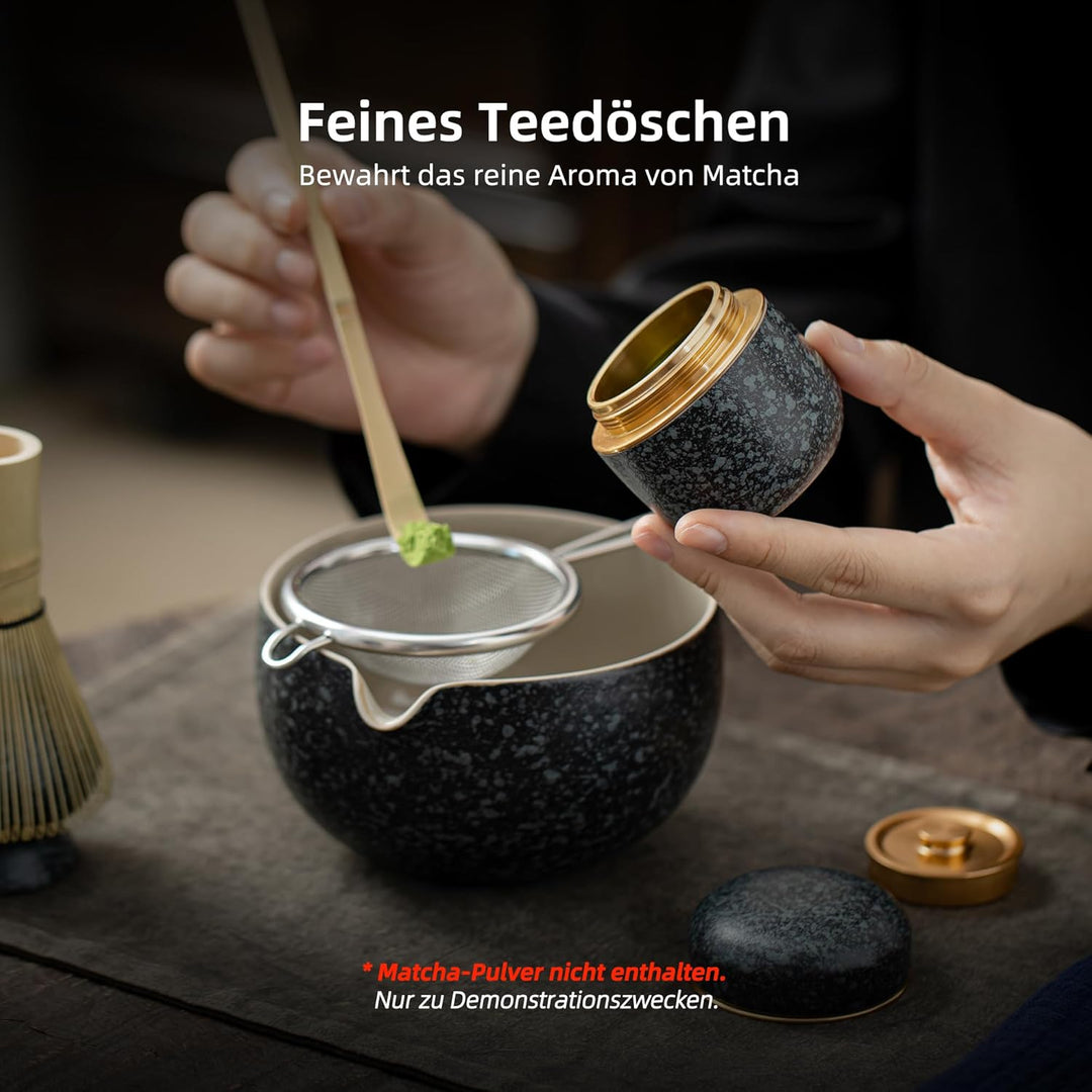 TEANAGOO Keramik-Matcha-Tee-Behälter | Tragbarer Mini-Matcha-Aufbewahrungsbehälter mit Aluminiumlegi