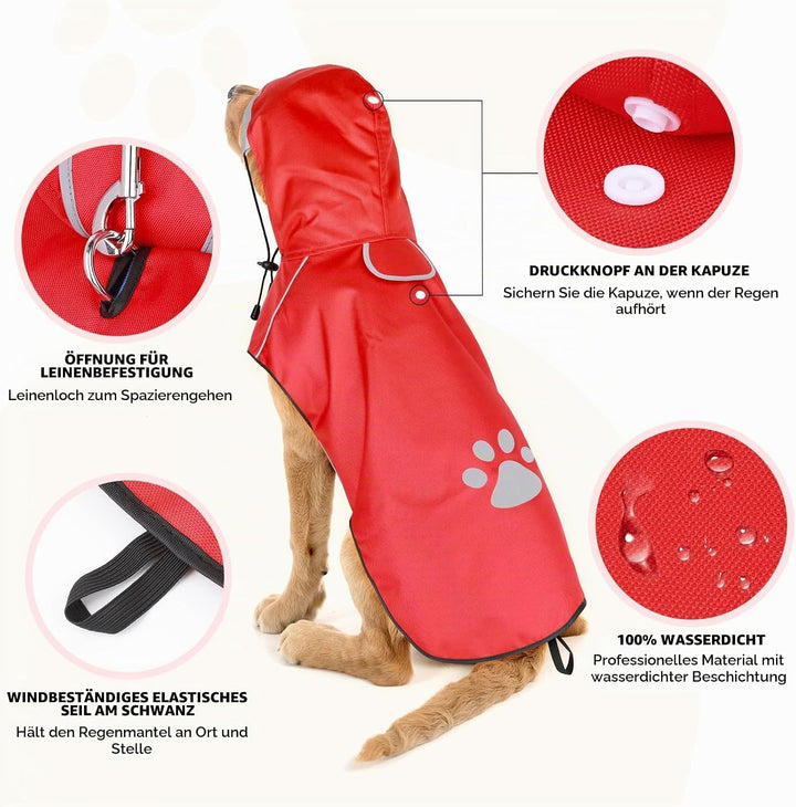 BiPawTi Regenjacke für Grosse Hunde, Verstellbarer Hunde-Regenmantel mit Klettverschluss - Ultraleic