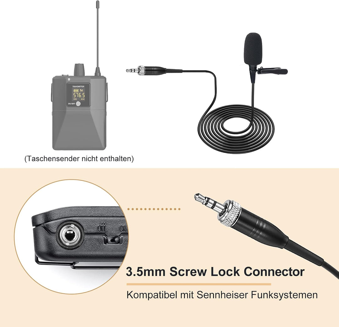 Lavalier-Mikrofon, Nieren-Kondensator Ansteckmikrofon kompatibel mit Sennheiser Wireless Systemen, 3