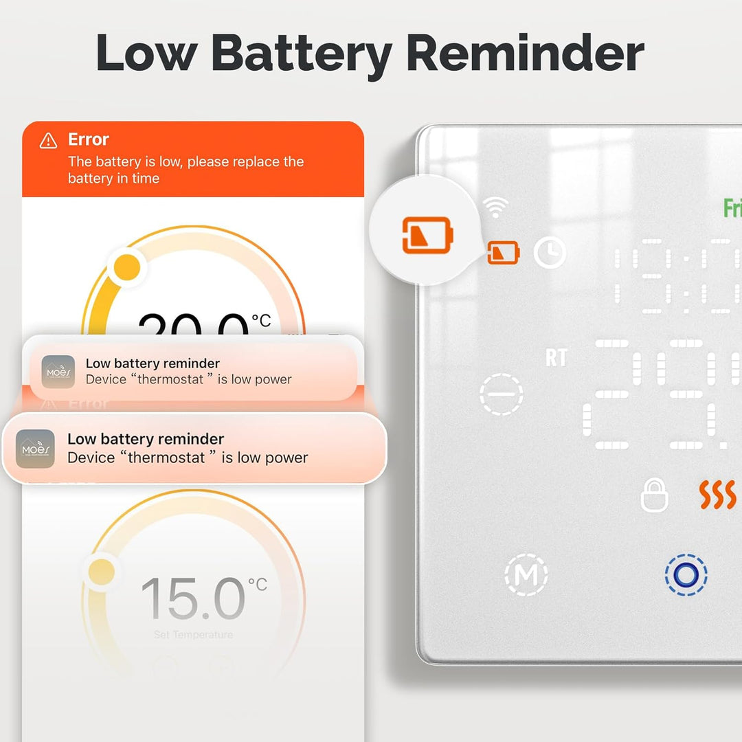 WLAN-Thermostat mit Batterien, weiss, Smart für Gasboiler, Touch-Display 86 x 86 mm, kompatibel mit
