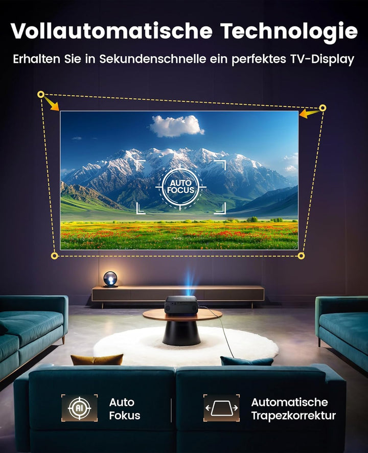 【Autofokus & Trapezkorrektur】 Beamer, Full HD 1080P 9800 Lumen Beamer WiFi6 Bluetooth Beamer, 4P/4D