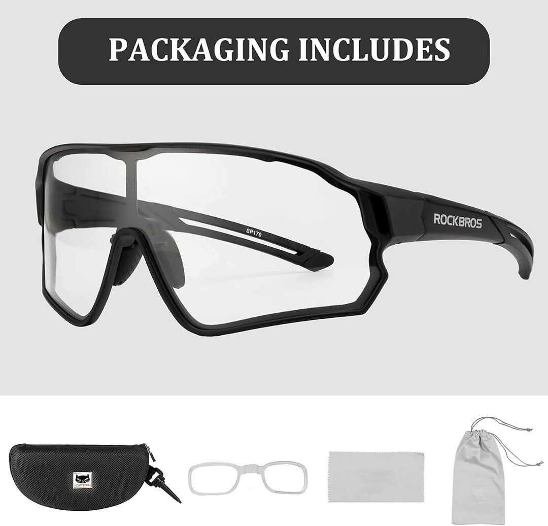 ROCKBROS Sonnenbrille UV-Schutz Brille Klar Photochromatisch Fahrradbrille Sportsbrille für Radfahre