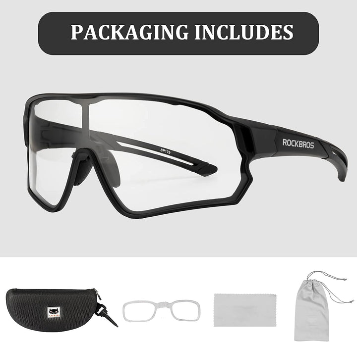 ROCKBROS Sonnenbrille UV-Schutz Brille Klar Photochromatisch Fahrradbrille Sportsbrille für Radfahre