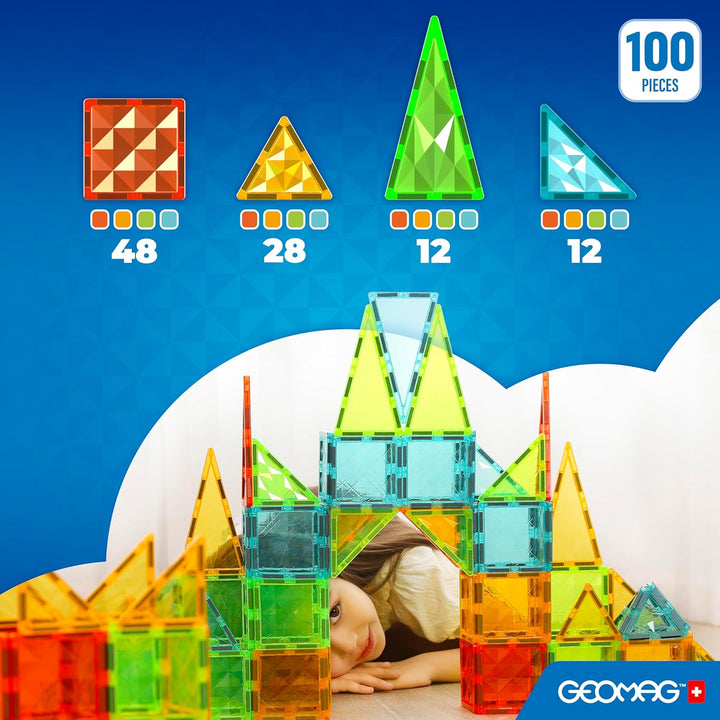 Geomag Magnetic Tiles Gems 100 – Magnetische Konstruktionen 100 Stück 3D-Bretter – Pädagogisch Blöck