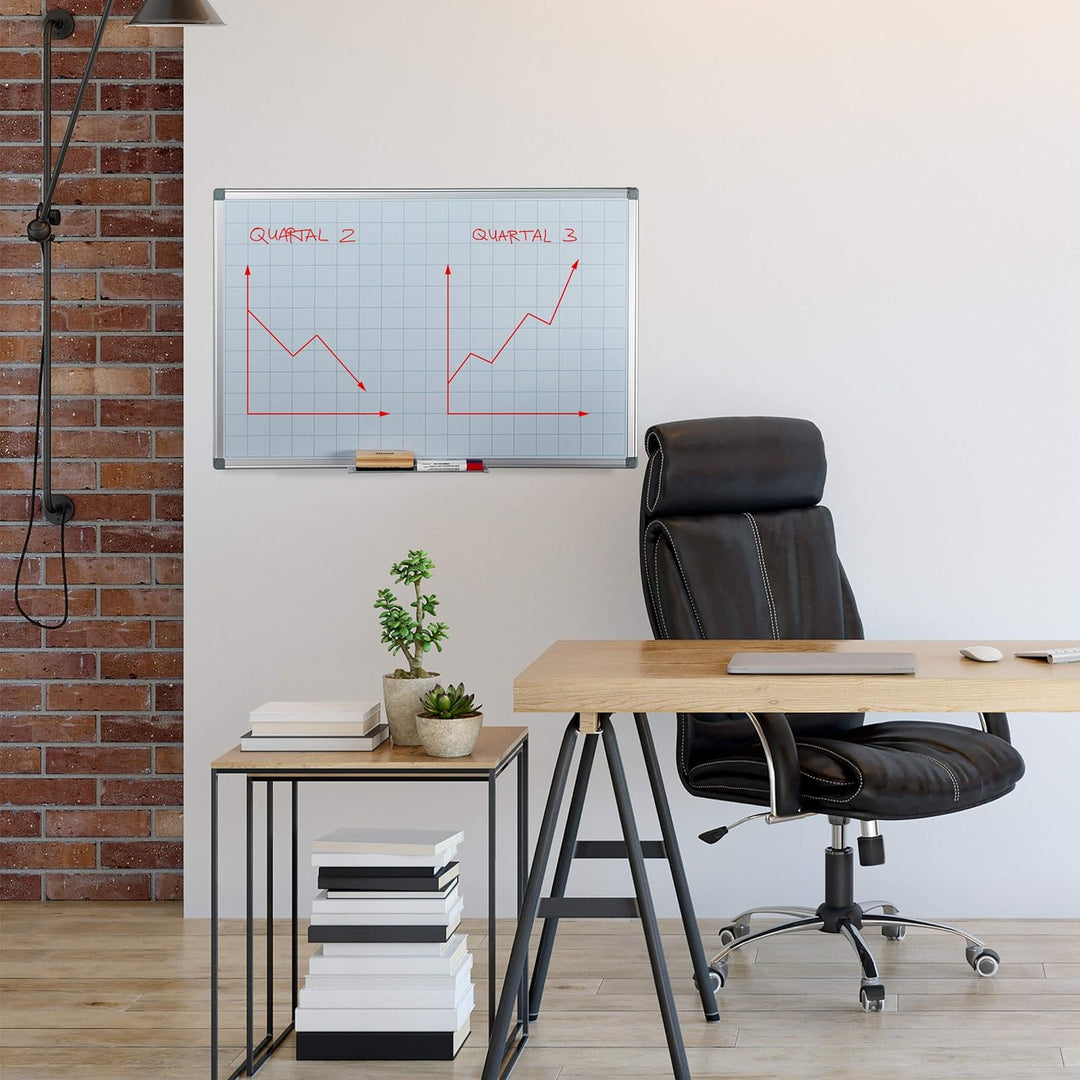 Relaxdays Whiteboard, mit Raster 5x5 cm, Magnettafel abwischbar, magnetisch, Stiftablage, Magnetwand