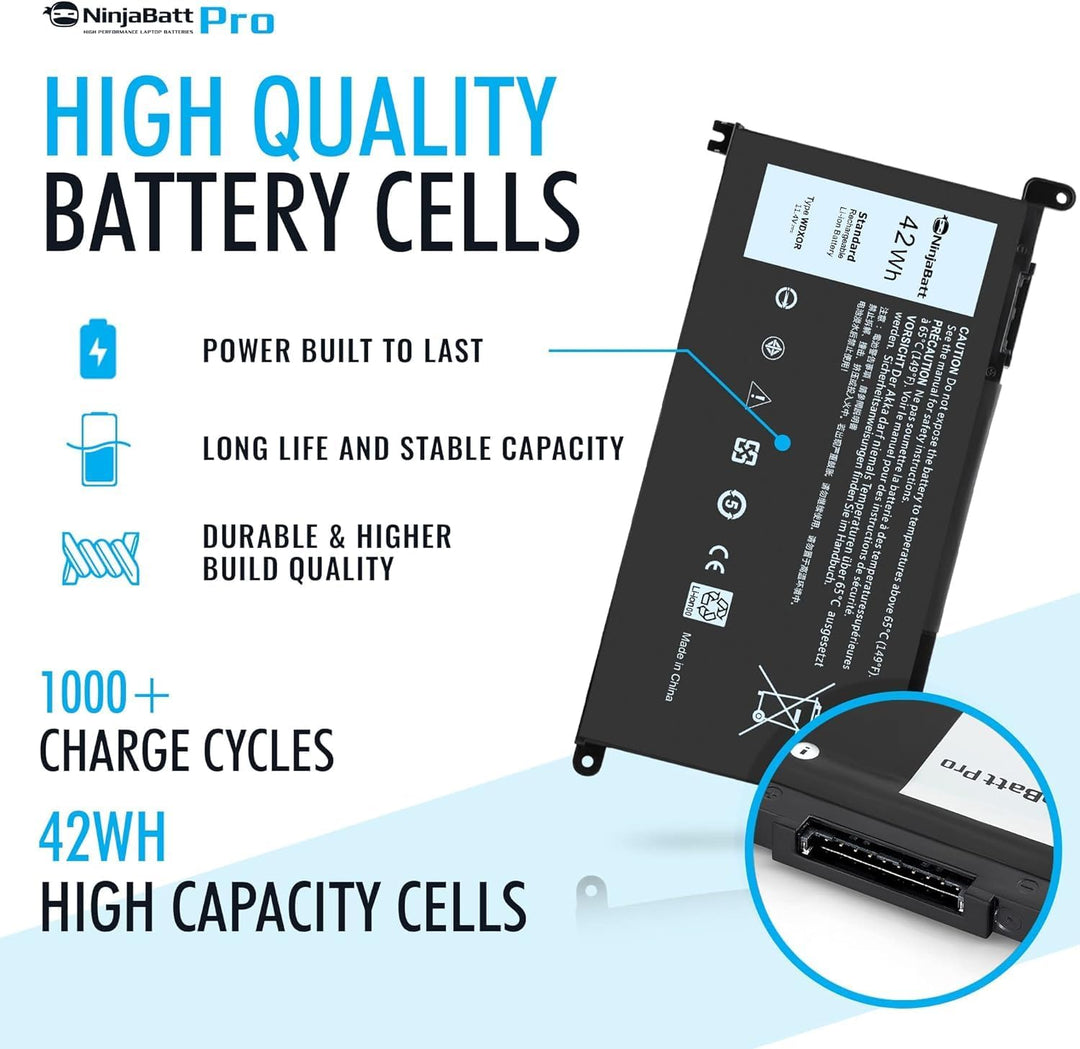 NinjaBatt Batterie Kompatibel mit Dell WDX0R P69G Inspiron 13 15 5000 7000 5567 7579 5578 5570 5568