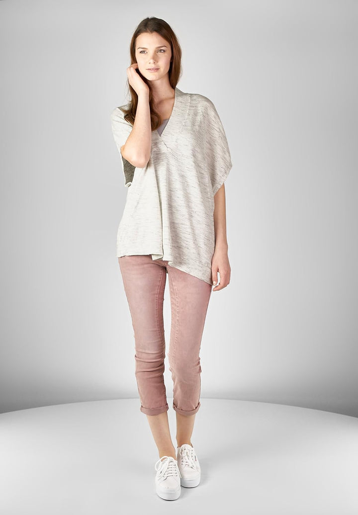 Street One Damen Pullover Lang kurzer Arm Farbe: Weiss/Grau Gr. 44 Luftig Leichter Pullover mit kurz