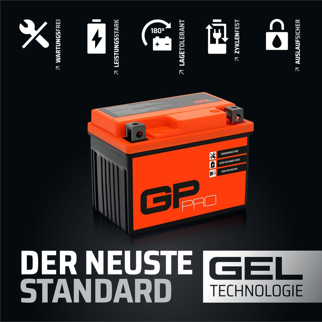 GP-PRO GP-001, 12V GEL 5Ah GEL Motorrad Batterie GTX4L-BS, wartungsfrei versiegelt vorgeladen ähnlic