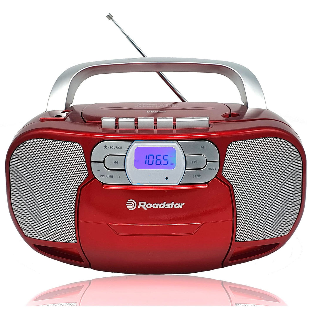 Roadstar RCR-4635UMP/RD Tragbares CD-Radio Kassette, Digitales PLL FM-Radio, Boombox CD-MP3-Player,