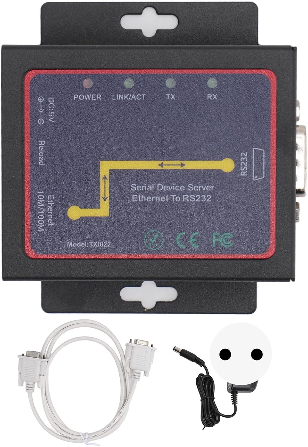 Asixxsix TXI022 RJ45 zu RS232 Serial Device Server, Iron RS232 zu IP Konverter Ethernet Bidirektiona