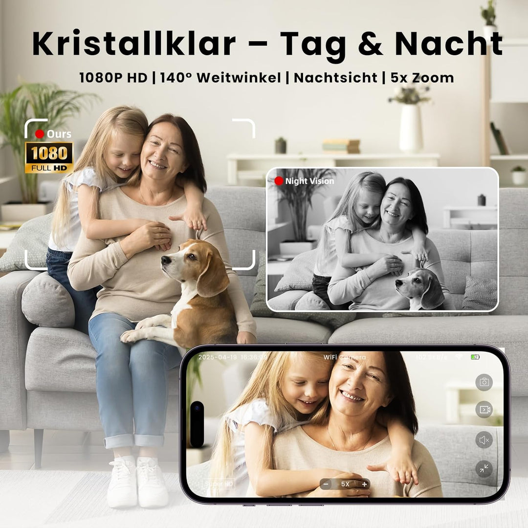 Mini Kamera WLAN 1080P HD Überwachungskamera Innen WiFi Kleine Sicherheitskamera mit Live Übertragun