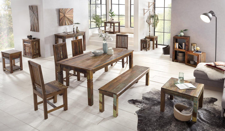 KADIMA DESIGN Rustikaler Couchtisch: Recyceltes Mango-Holz, Shabby-Chic-Design, robust, Klarlack-Bes