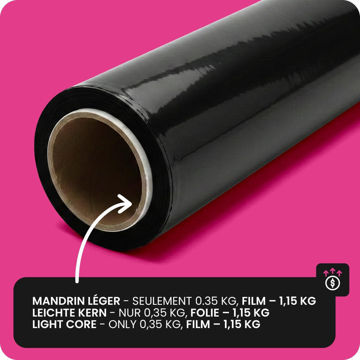 Netuno 6x schwarze Stretchfolie 23my 500 mm 1,5 kg Palettenfolie Wickelfolie PE-Handstretchfolie Cas