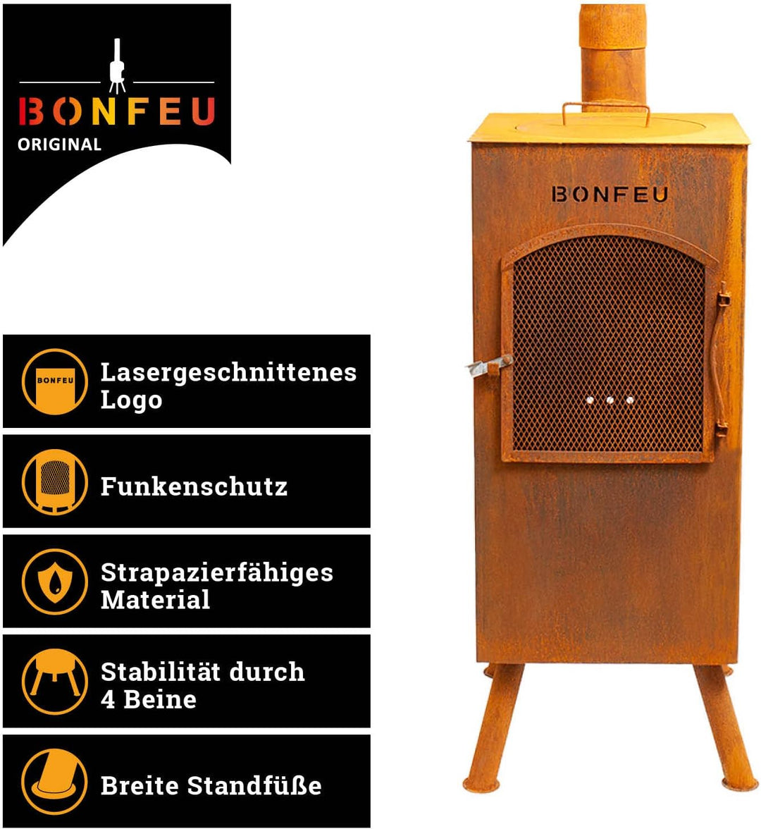 BonFeu BonCarré Rost - Terrassenofen - Feuerstelle mit Funkenschutz für entspannte Abende - Feuersäu