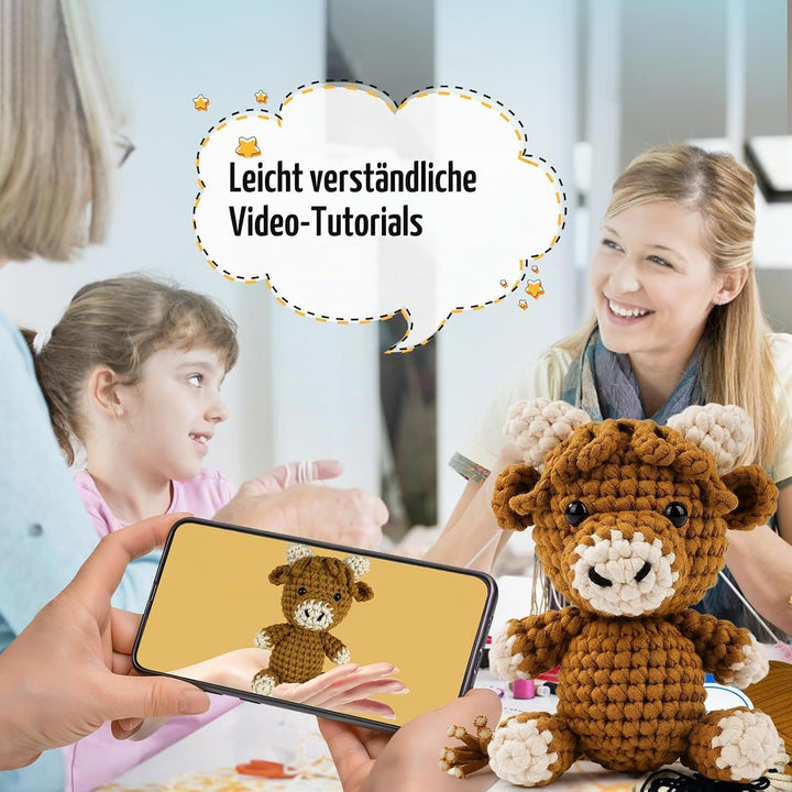 LetCartMaker Häkelset für Anfänger, Hochlandkuh Häkelset, Häkel-Starter-Set mit Schritt-für-Schritt-