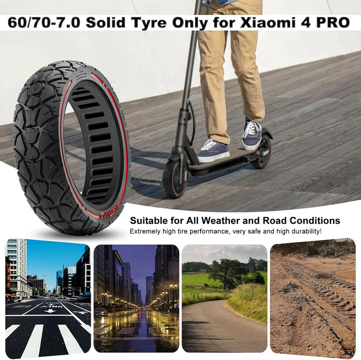 Amitor Vollgummireifen E Scooter 10 Zoll, für Xiaomi 4 Pro Reifen 60/70-7.0, E Scooter Reifen 10 Zol