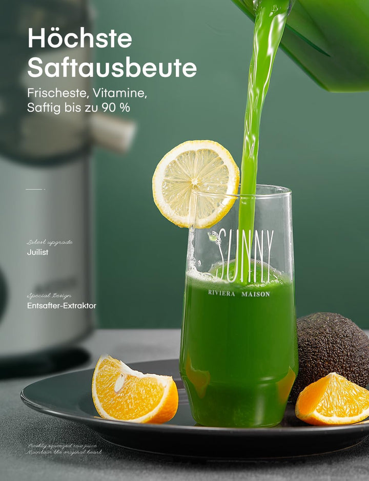 JUILIST Entsafter Gemüse und Obst, 65 mm Einfüllschacht, 3 Einstellungen, Mit Reinigungsbürste, Leic