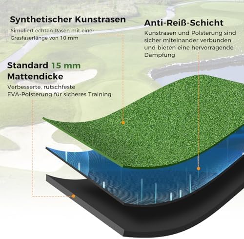 FANTASK Golf Abschlagmatte, 152 x 117cm Golf Übungsmatte inkl. 2 Gummi-Tees und 2 Ausrichtungsstäbe