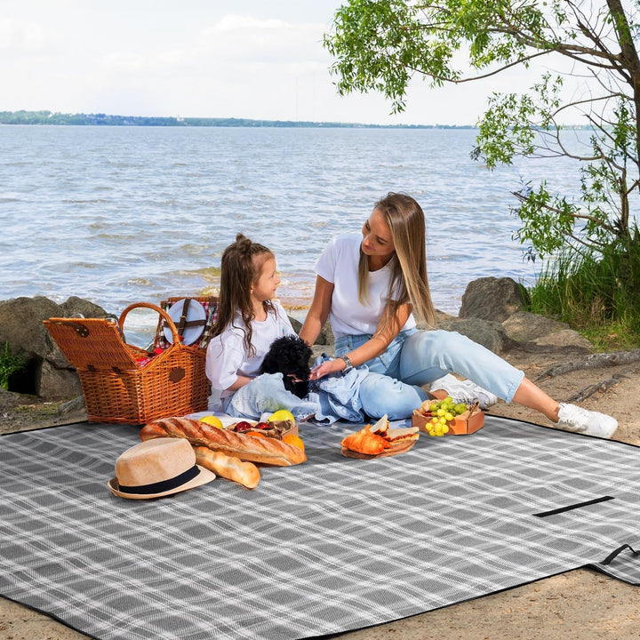 Sekey Picknickdecke Wasserdicht 200x200 cm, Karierte Stranddecke Sandfrei, 3-Schicht Struktur, Gepol