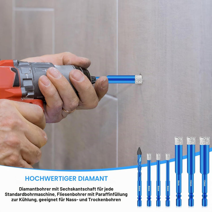 Pilikoll 7 Stück Fliesenbohrer Diamantbohrer Glasbohrer Set Sechskant-Schaft Diamantbohrer Fliesenbo