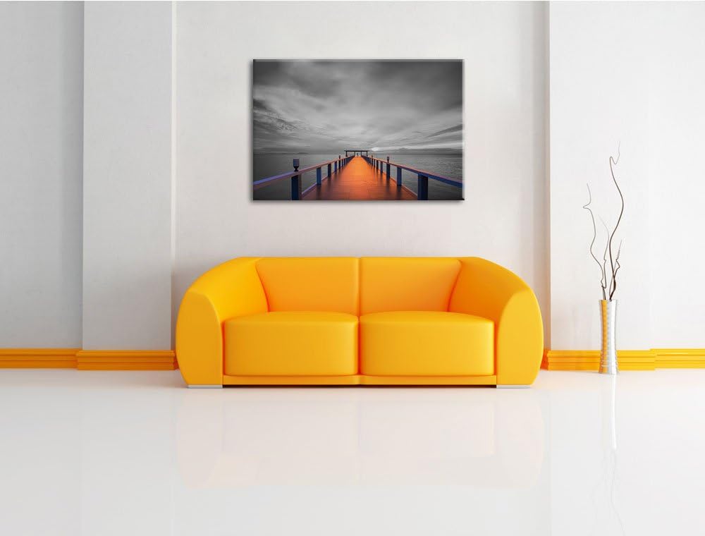 schöner langer Steg schwarz/weiss Format: 100x70 auf Leinwand, XXL riesige Bilder fertig gerahmt mit