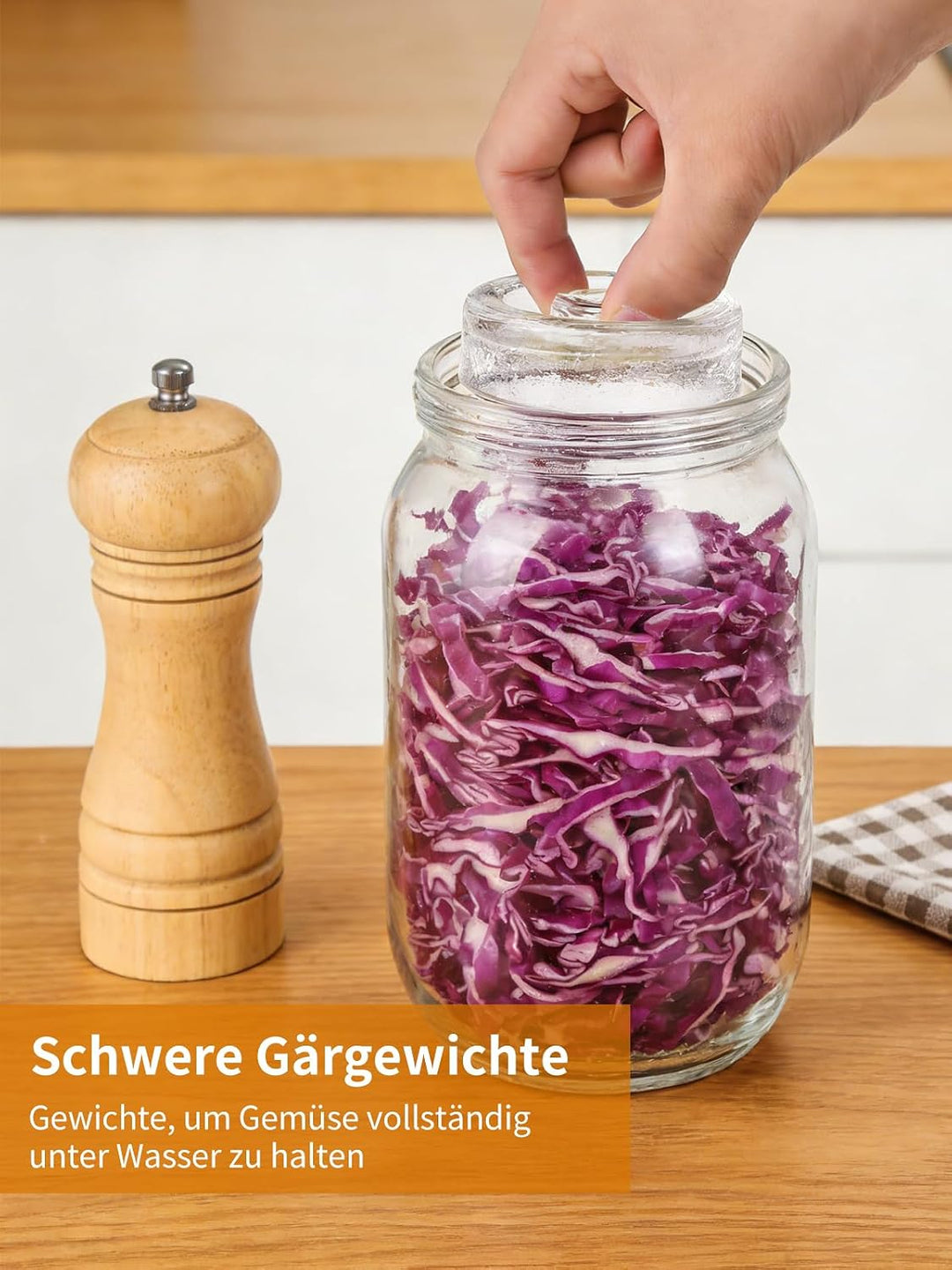 1,5L Fermentierglas, Fermentiergläser mit Gärventi & Gewicht, Kimchi Behälter Set mit Aufhängevorric