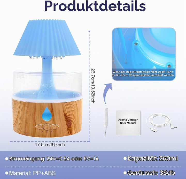 Regenwolken Luftbefeuchter, 3 in 1 Aroma Diffuser/Luftbefeuchter/7 Farben LED Nachtlicht, Raumbefeuc