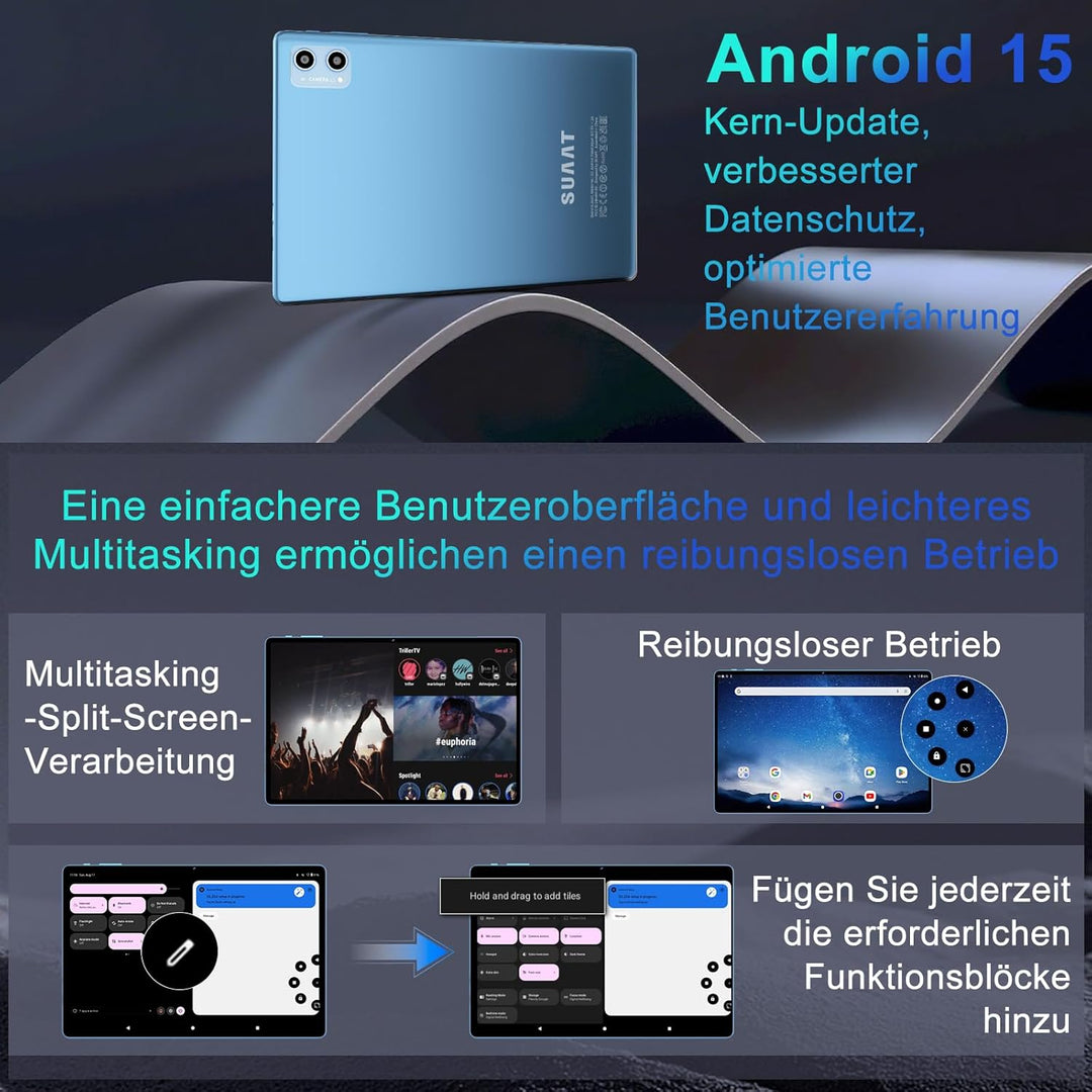 2026 Tablet 10 Zoll Android 15 Octa Core Tablet mit 64 GB ROM + 2 TB TF | 5G + 2,4G WiFi |GMS| Bluet