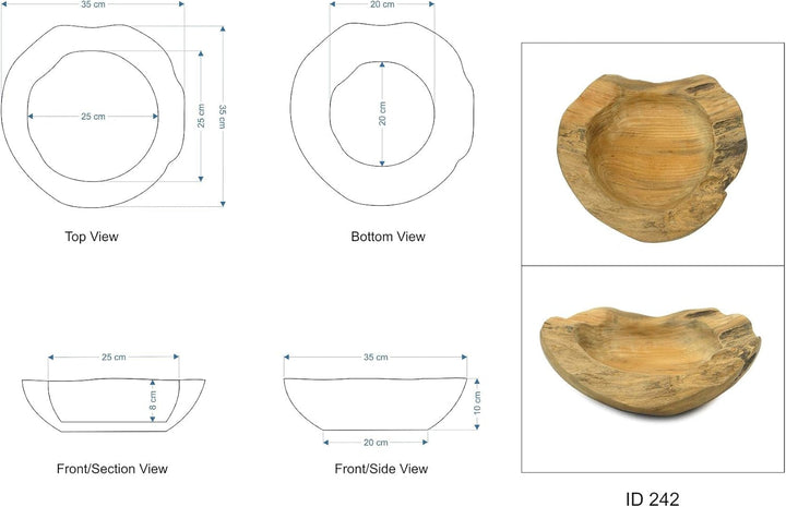 Teakholz Schale braun oval 35 cm - Deko Teak 30 35 cm oval geschliffen rustikal braun Obstschale Dek